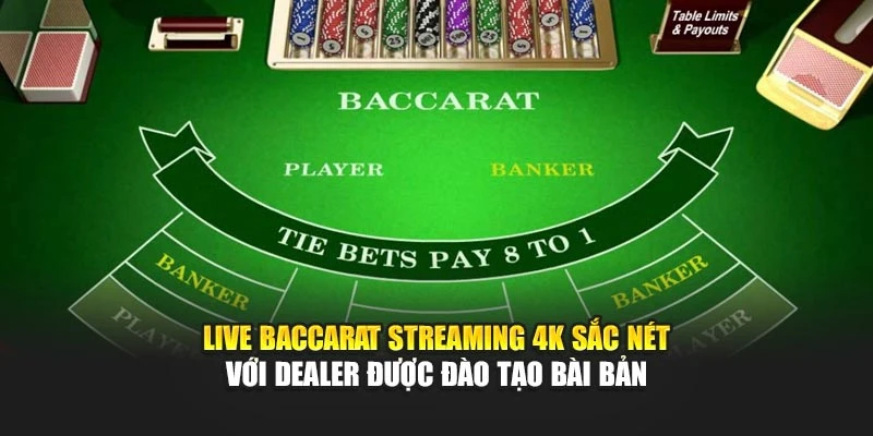 Live baccarat Streaming 4K sắc nét với dealer được đào tạo bài bản